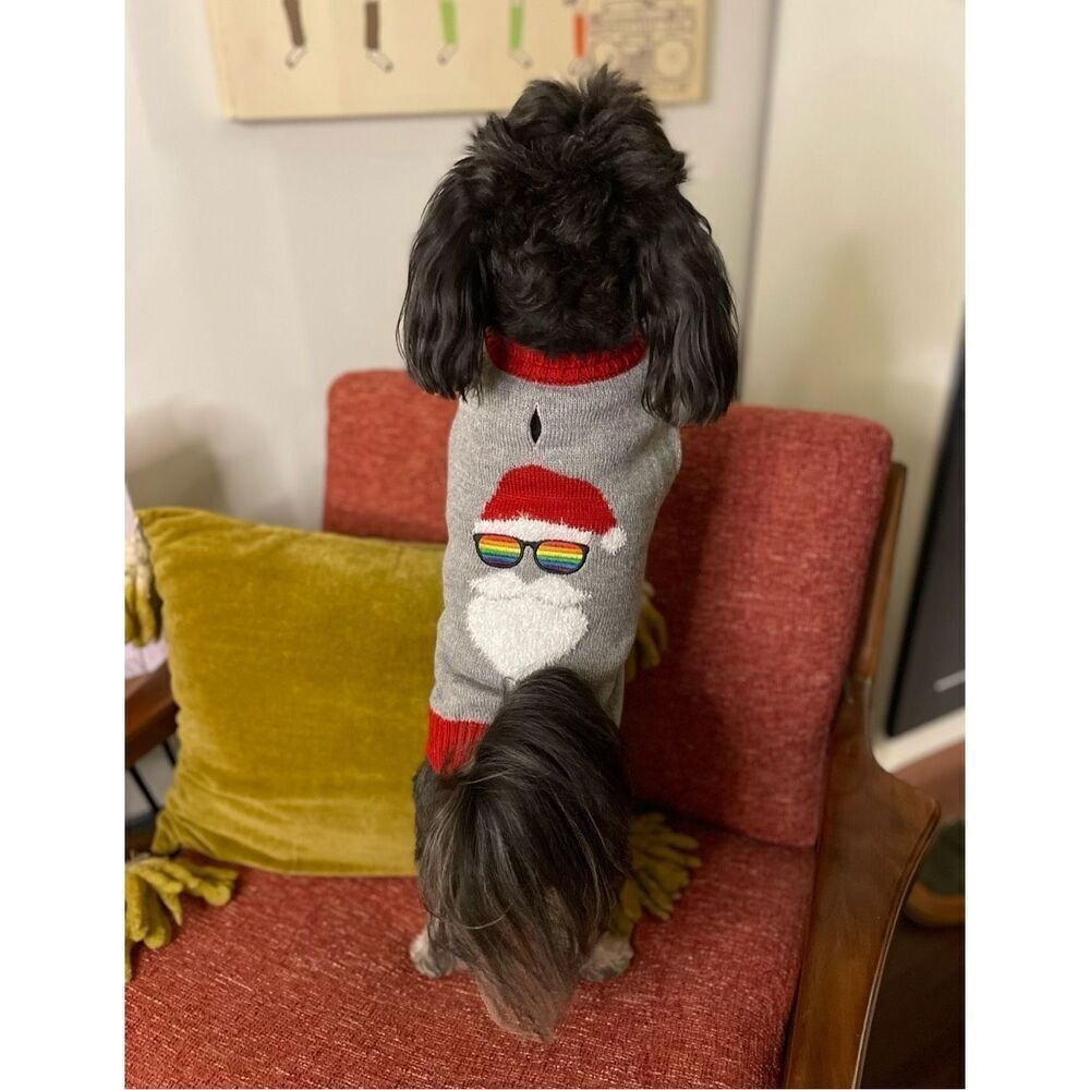 HOTEL DOGGY Pride Santa Dog Sweater, Red/Gray, Gay Pride, Medium, NWT - Picture 2 of 14